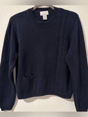 Christopher & Banks Navy Crewneck Sweater with Side Cable Detail
